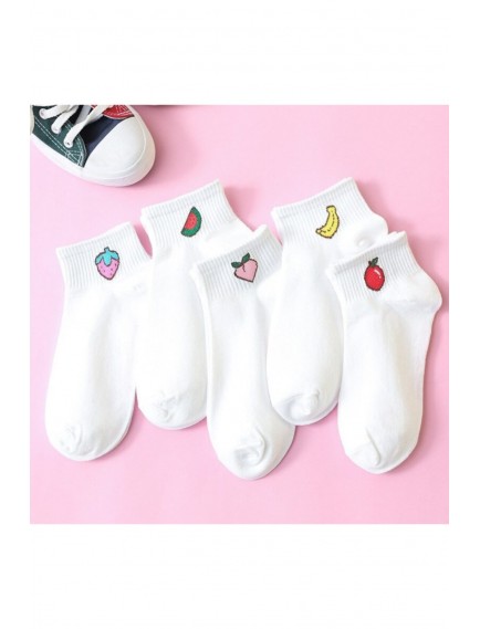 5 Çift Meyve Desenli Kadın Yarım Konç Çorap