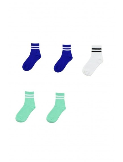 Kadın 5 Çift Karışık Renkli Çizgili Kolej Tenis Çorabı-21