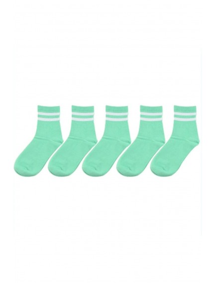 Kadın 5 Çift Karışık Renkli Çizgili Kolej Tenis Çorabı-12