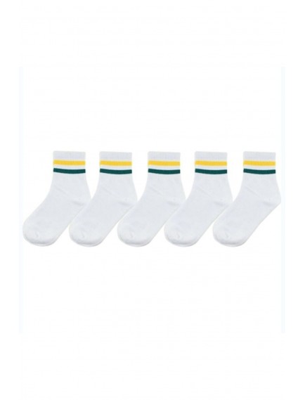 Kadın 5 Çift Karışık Renkli Çizgili Kolej Tenis Çorabı-9