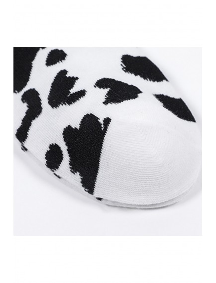 Kadın 5 Çift Siyah Beyaz Inek Desenli Çizgili Tenis Çorabı