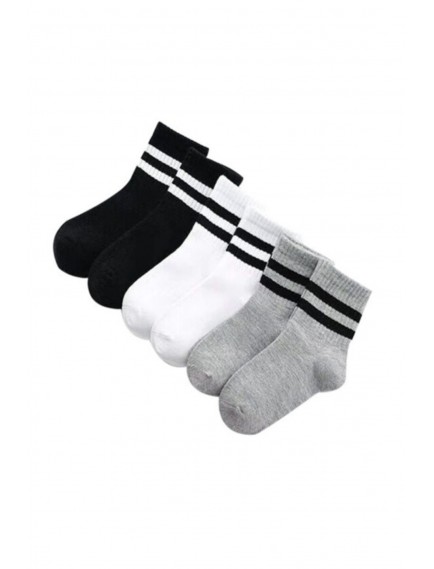 6' Lı Paket Renkli Çizgili Siyah+beyaz+gri Yarım Konç Erkek Çorap