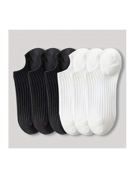 12 Çift Derby Desenli Kadın Siyah Beyaz Görünmez Sneaker Çorap