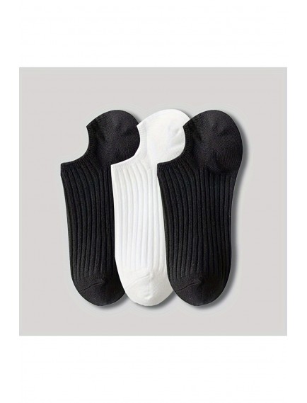 12 Çift Derby Desenli Kadın Siyah Beyaz Görünmez Sneaker Çorap