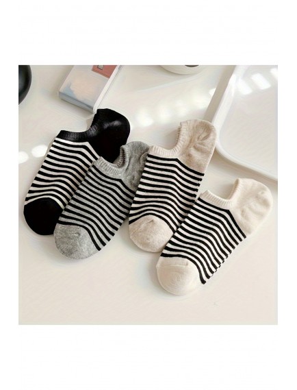 8 Çift Benekli - Çizgili Kadın Çok Renkli Görünmez Sneaker Çorap