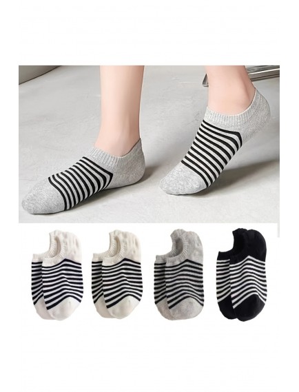 12 Çift Çizgili Kadın Çok Renkli Görünmez Sneaker Çorap