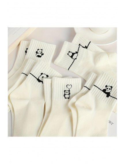 12 Çift Sevimli Panda Yarım Konç Baskılı Kadın Çorap