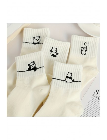 12 Çift Sevimli Panda Yarım Konç Baskılı Kadın Çorap