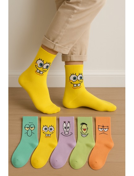 12 Çift Desenli Kadın Çok Renkli Kolej / Tenis Çorap