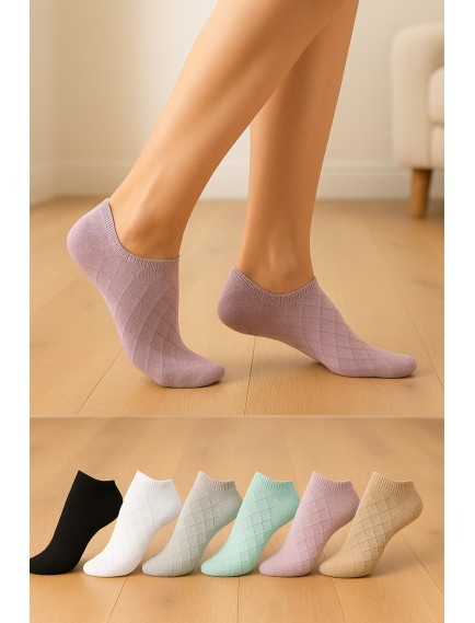 12 Çift Renkli Nefes Alabilen Kareli Çok Renkli Kadın Görünmez Çorap