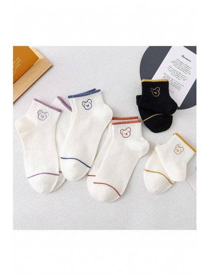 12 Çift Yarım Konç Ayıcık Desenli Beyaz Unisex Kolej Tenis Çorap