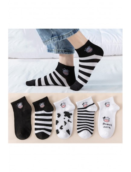12 Çift Yarım Konç Inek Desenli Kolej Çorap