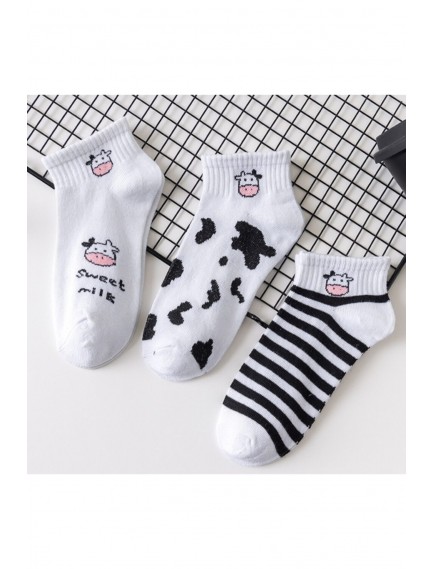 12 Çift Yarım Konç Inek Desenli Kolej Çorap