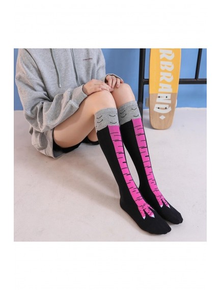 Çok Renkli Kadın Tavuk Bacaklı Baskılı Dizaltı Çorap