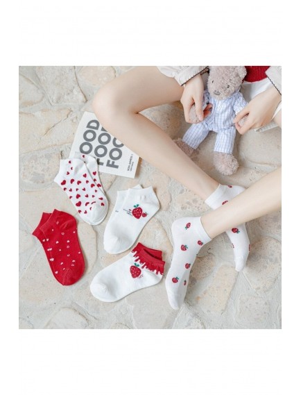 5 Çift Kalp / Çilek Desenli Renkli Kadın Patik Çorap