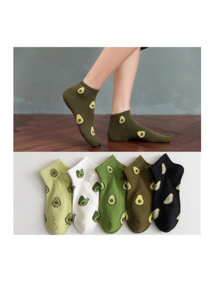 Kadın 5 Çift Yarım Konç Avokado Desenli Çorap