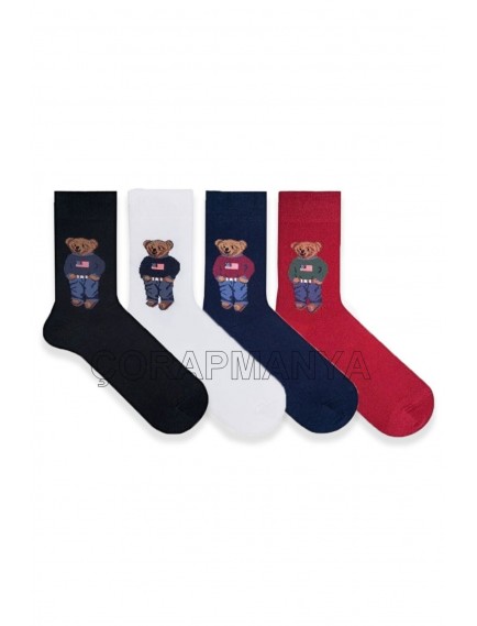 4 Çift Teddy Bear Desenli Çorap