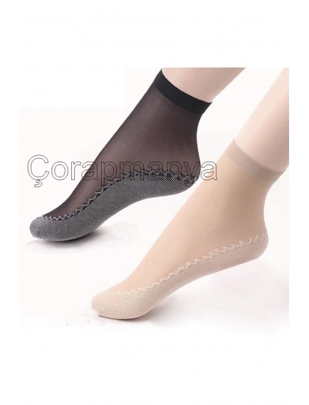 12 Çift Kadın Siyah - Ten Rengi Tül Soket Çorap