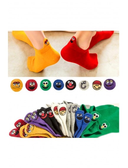 8'li Unisex Renkli Emojili Nakışlı Işlemeli Çorap