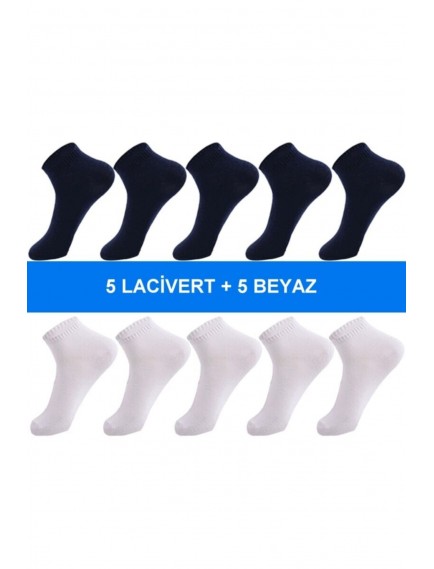 10 Çift Pamuklu Dikişsiz Beyaz Lacivert Erkek Patik Çorap Bilek Boy