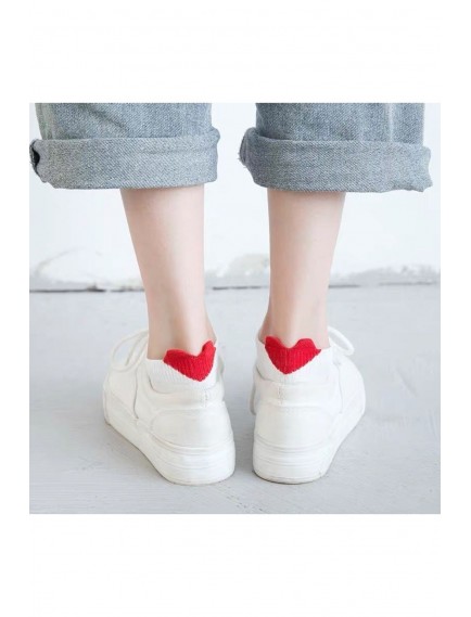 5 Çift Dikişsiz Çok Renkli Kalp Desenli Kadın Patik Çorap