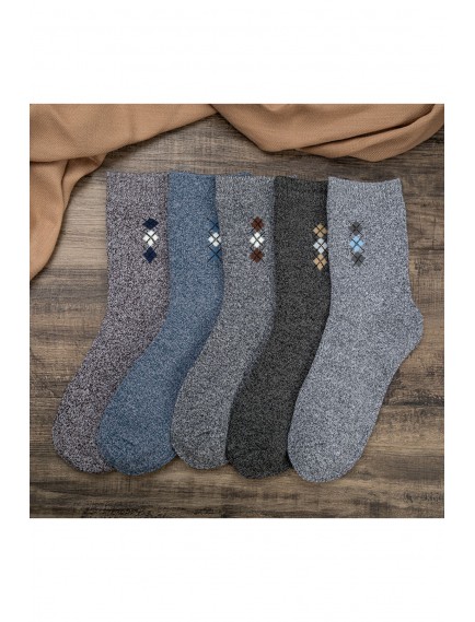 5 Çift Kışlık Dikişli Pamuklu Desenli Erkek Soket Havlu Çorap