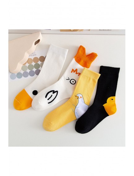 4 Çift Dikişsiz Çok Renkli 3 Boyutlu Kaz Kafası Kukla Baskılı Eğlenceli Soket Çorap