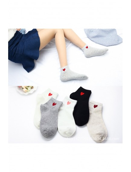 5 Çift Çok Renkli Kalp Desenli Yarım Konç Kadın Çorap